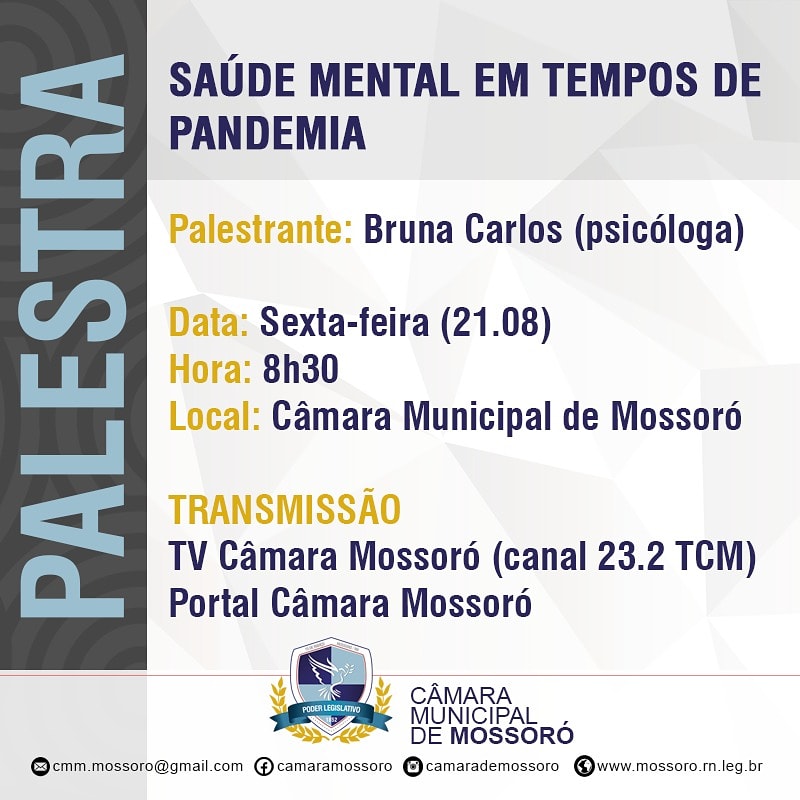 ‘Saúde Mental em Tempos de Pandemia’ é tema de palestra na Câmara