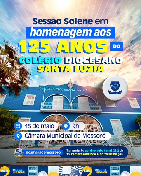 Câmara vai realizar solenidade em homenagem aos 125 anos do Colégio Diocesano