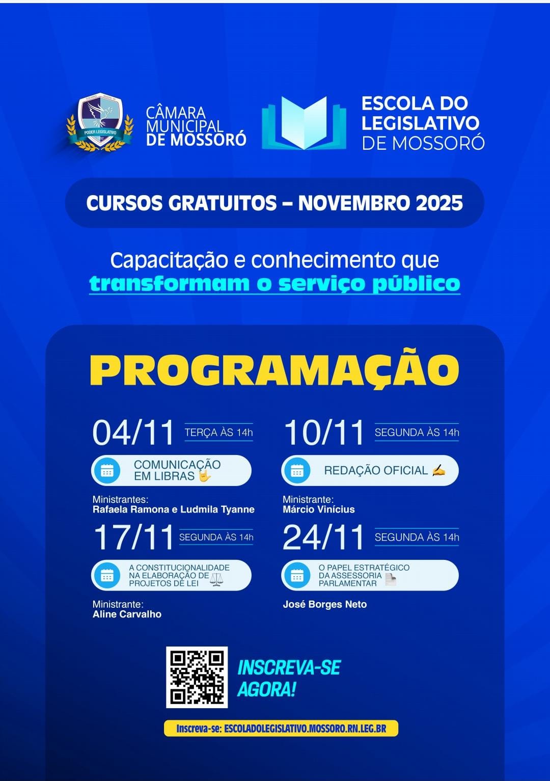 Escola do Legislativo amplia formação e lança novos cursos para servidores da Câmara de Mossoró